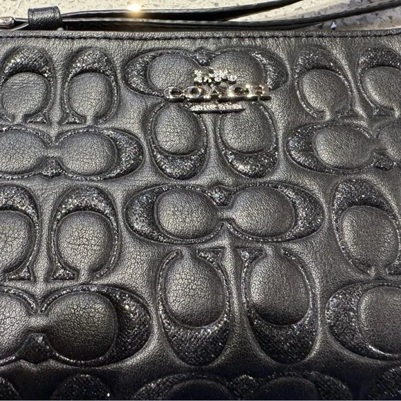 Coach Wristlet Black Signature Leather Sparkle Logo - Picture 2 of 4